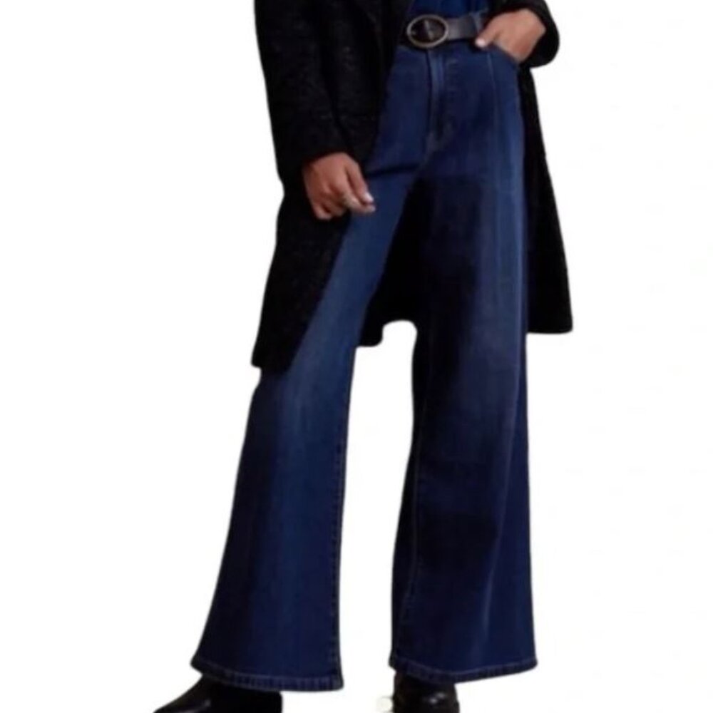 Banana Republic High-Rise Trouser Size 8/29P Wide Leg Pleated Work Capsule Blue